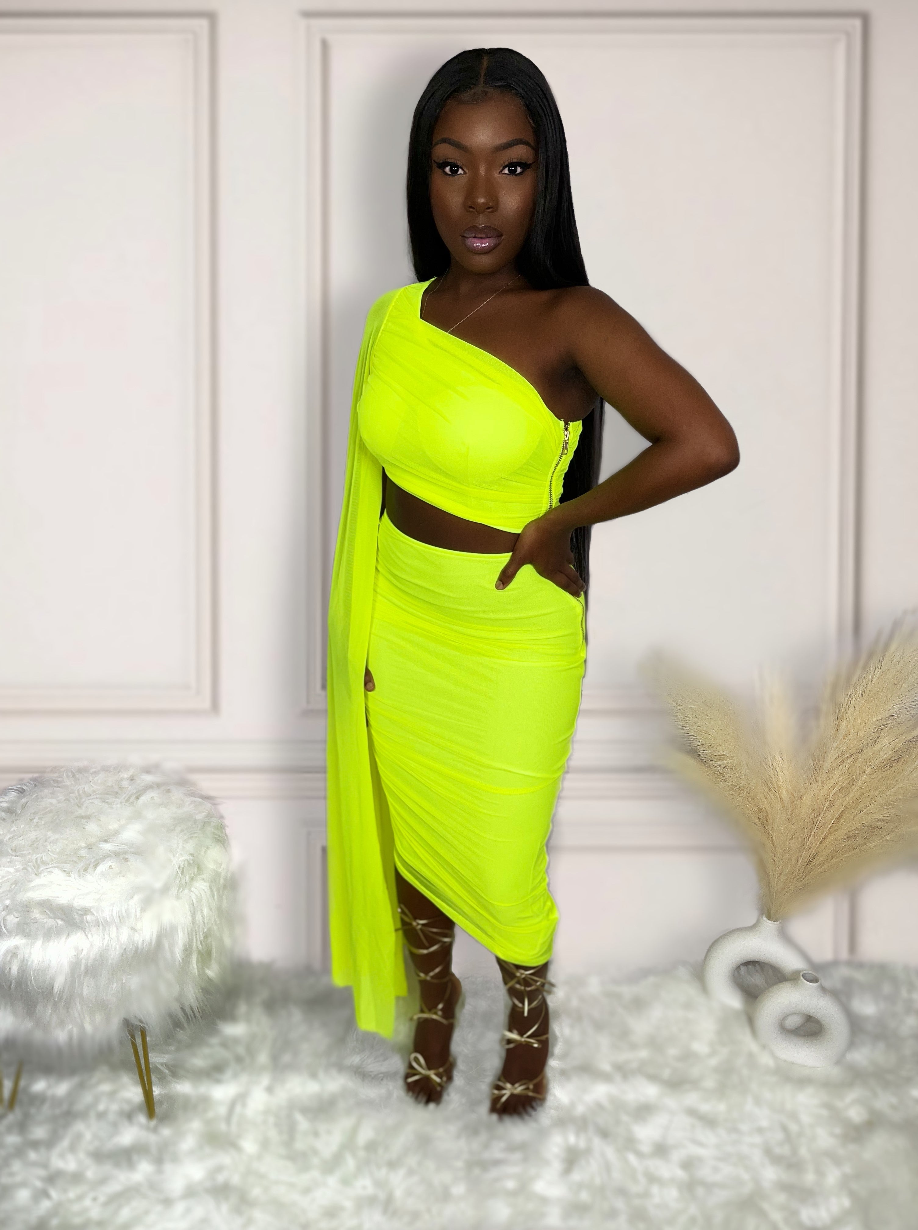 Neon green hotsell two piece outfit